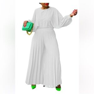 Elegant White Women's 2pc Pant set